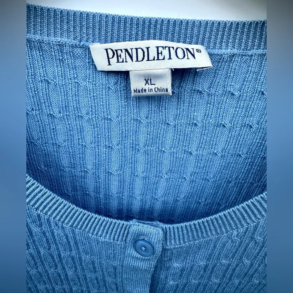 EUC Pendleton Merino Cable Knit Blue Textured Women's Cardigan Sweater, XL - Picture 2 of 12